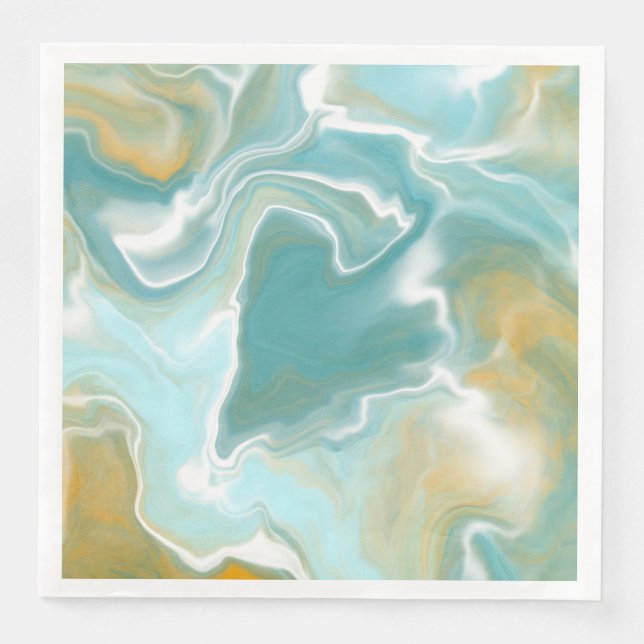 Sandy Brown Ocean Blue Marble Fluid Art Serviette (Vorderseite)