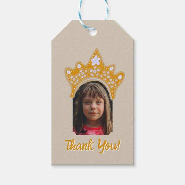 Sandy Cream Princess Crown Floral Photo Birthday Geschenkanhänger (Vorderseite)