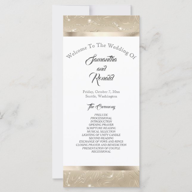 Sandy Gold Imitate Foil Wedding Program (Vorderseite)