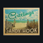 Sandy Hook Beach Vintage Travel Postkarte<br><div class="desc">Diese Gruß von Sandy Hook Vintage Postkartengestaltung verfügt über einen Sandstrand mit einem schönen türkisfarbenen Meer und über dem Meer,  einen blauen Himmel mit billigen weißen Wolken. Im Vintage Reisen Stil.</div>