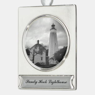 Sandy Hook Leuchtturm Banner-Ornament Silber
