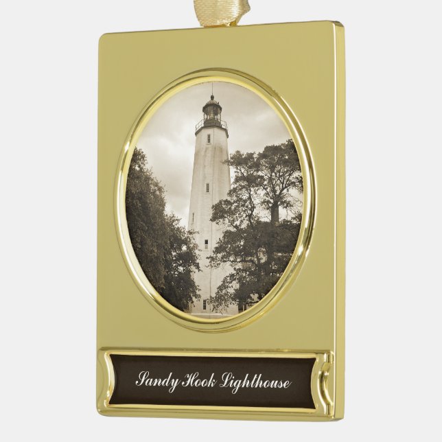 Sandy Hook Lighthouse Banner-Ornament Gold (Links)