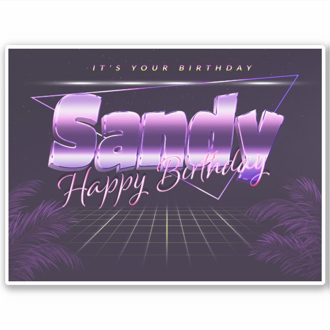 Sandy Name Vorname lila retro Sticker Geburtstag (Vorderseite)