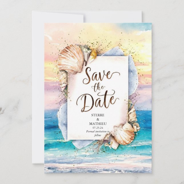 Sandy Painted Romantic Beach Wedding Save The Date (Vorderseite)