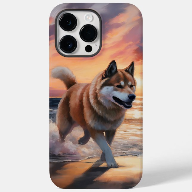 Sandy Paws Akita Dog auf Beach Sunset Case-Mate iPhone 14 Pro Max Hülle (Rückseite)