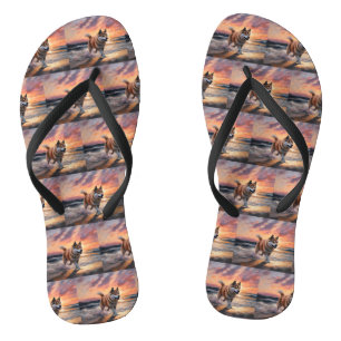 Sandy Paws Akita Dog auf Beach Sunset Flip Flops