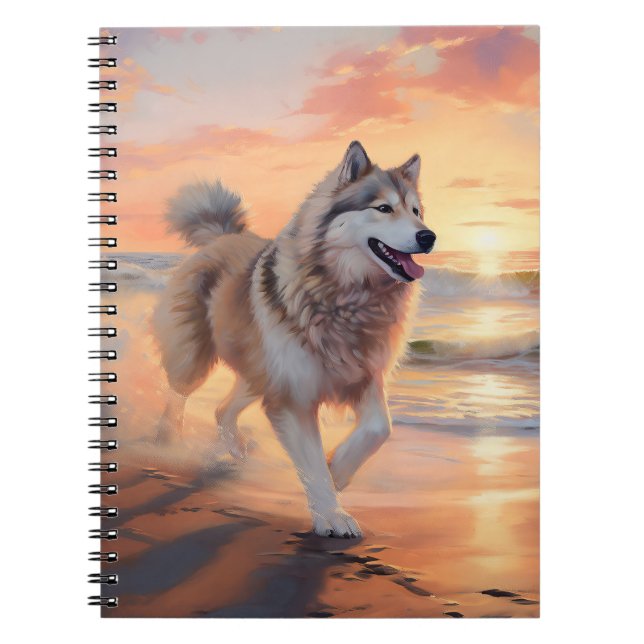 Sandy Paws Alaskan Malamute Dog on Beach Sunset Notizblock (Vorderseite)
