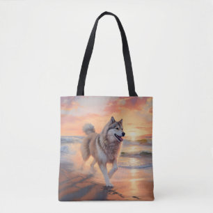 Sandy Paws Alaskan Malamute Dog on Beach Sunset Tasche