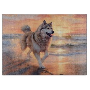 Sandy Paws Alaskan Malamute Hund am Strand Sonnenu Schneidebrett