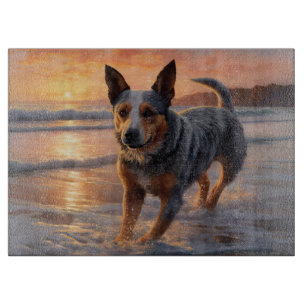 Sandy Paws Australian Cattle Dog am Strand Sonnenu Schneidebrett