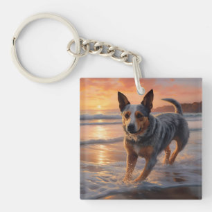 Sandy Paws Australian Cattle Dog on Beach Sunset