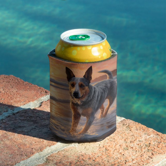 Sandy Paws Australian Cattle Dog on Beach Sunset Dosenkühler (In Situ Pool)