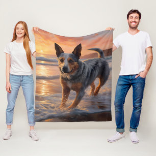 Sandy Paws Australian Cattle Dog on Beach Sunset Fleecedecke
