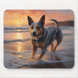 Sandy Paws Australian Cattle Dog on Beach Sunset Mousepad