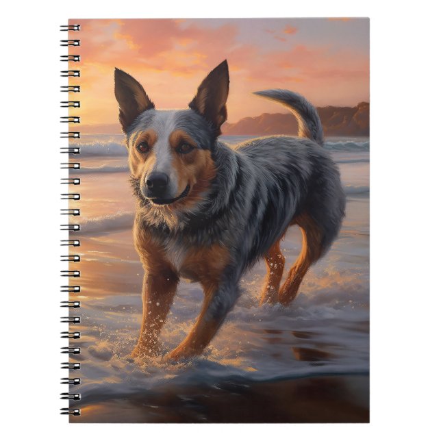 Sandy Paws Australian Cattle Dog on Beach Sunset Notizblock (Vorderseite)