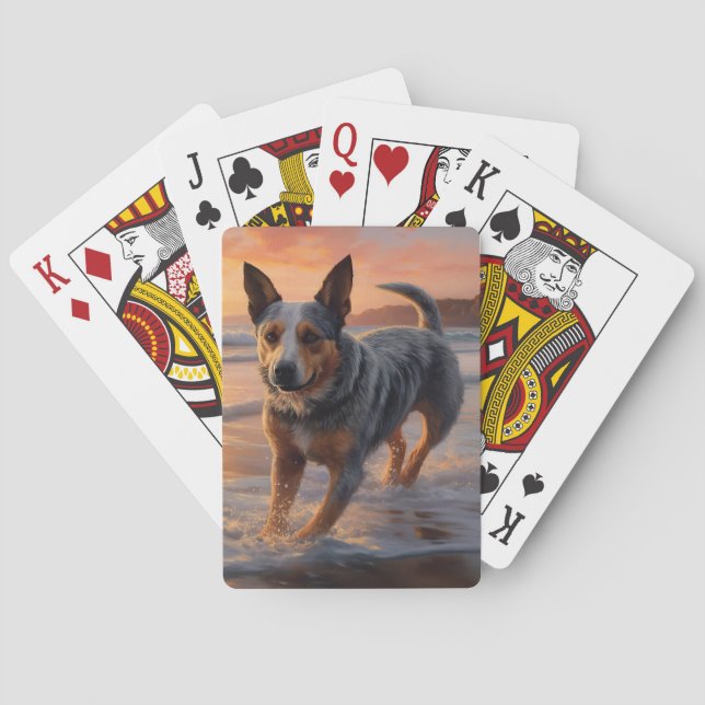 Sandy Paws Australian Cattle Dog on Beach Sunset Spielkarten (Rückseite)