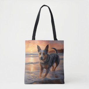 Sandy Paws Australian Cattle Dog on Beach Sunset Tasche