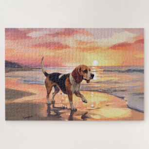 Sandy Paws Beagle Dog on Beach Sunset