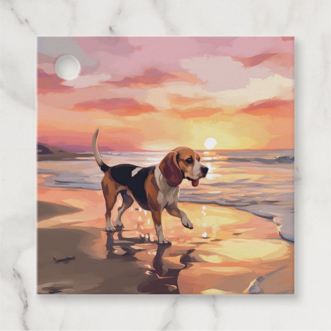 Sandy Paws Beagle Dog on Beach Sunset Geschenkanhänger (Vorderseite)