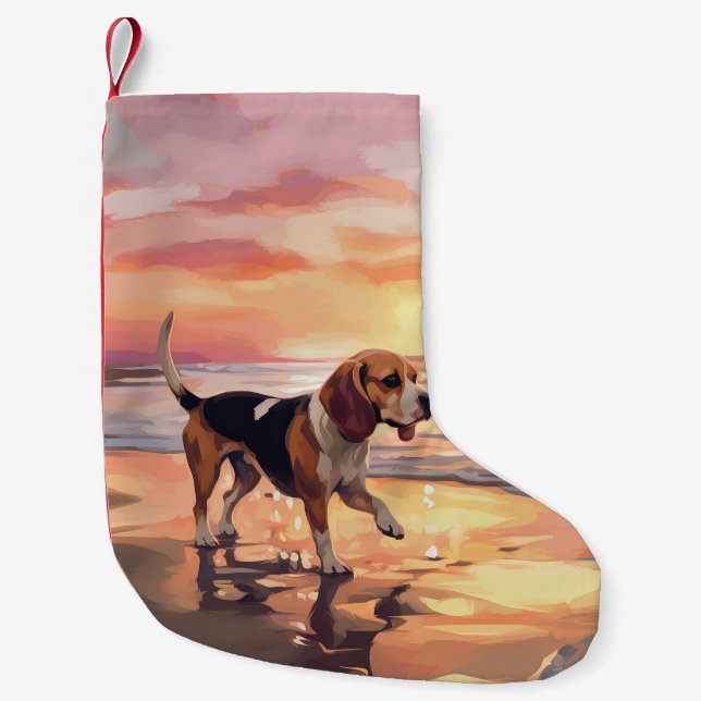 Sandy Paws Beagle Dog on Beach Sunset Kleiner Weihnachtsstrumpf (Vorderseite)