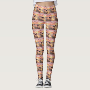 Sandy Paws Beagle Dog on Beach Sunset Leggings
