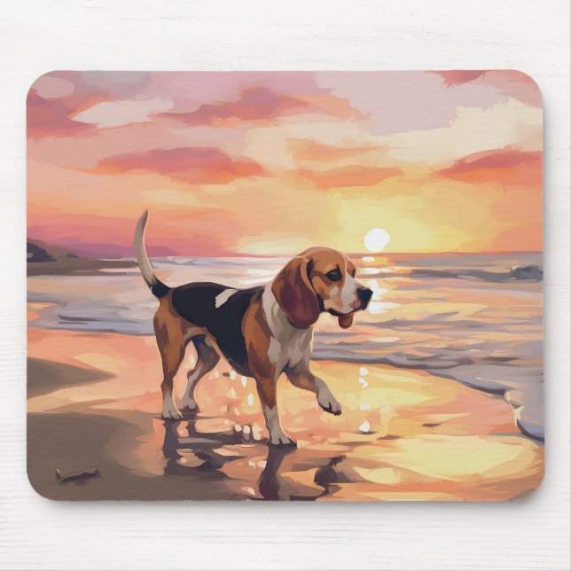 Sandy Paws Beagle Dog on Beach Sunset Mousepad (Vorne)