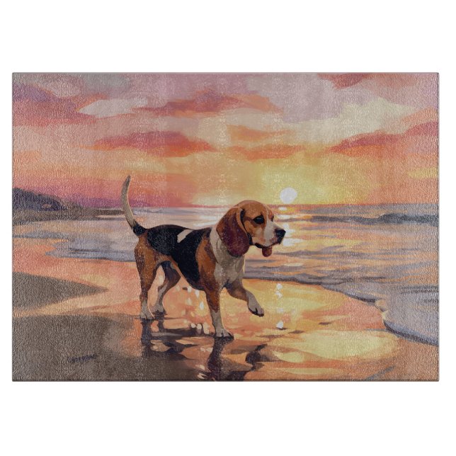 Sandy Paws Beagle Dog on Beach Sunset Schneidebrett (Vorderseite)