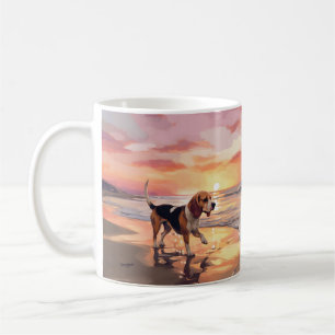 Sandy Paws Beagle Hund am Strand Sonnenuntergang Kaffeetasse