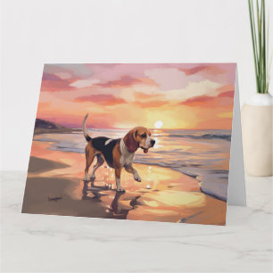 Sandy Paws Beagle Hund am Strand Sonnenuntergang Karte