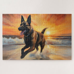 Sandy Paws Belgischer Malinois Hund am Strand Sonn