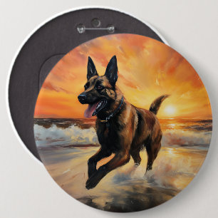Sandy Paws Belgischer Malinois Hund auf Beach Suns Button