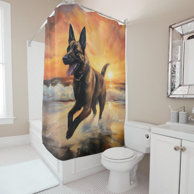 Sandy Paws Belgischer Malinois Hund auf Beach Suns Duschvorhang (Beispiel)
