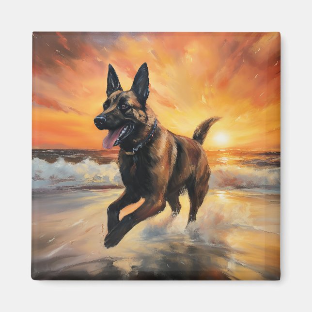 Sandy Paws Belgischer Malinois Hund auf Beach Suns Magnet (Vorne)