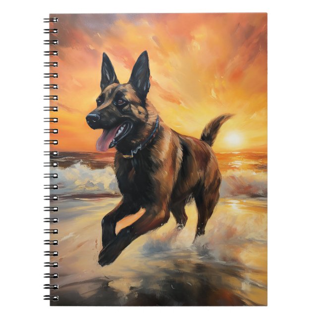 Sandy Paws Belgischer Malinois Hund auf Beach Suns Notizblock (Vorderseite)