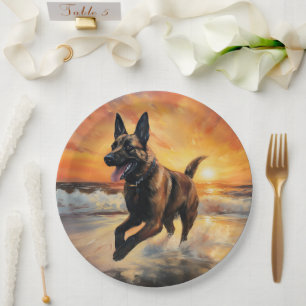 Sandy Paws Belgischer Malinois Hund auf Beach Suns Pappteller
