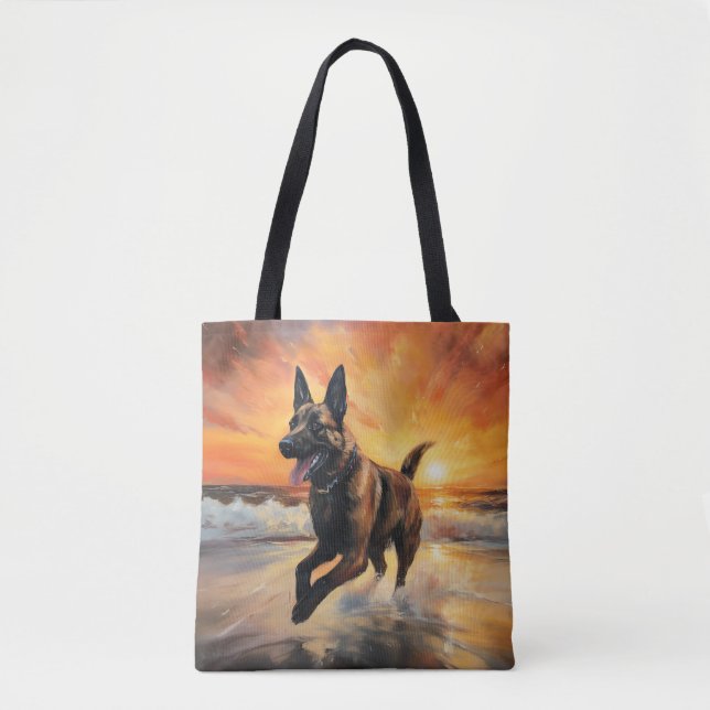 Sandy Paws Belgischer Malinois Hund auf Beach Suns Tasche (Vorderseite)
