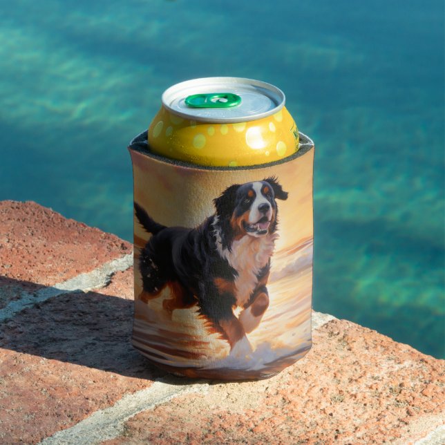 Sandy Paws Bernese Mountain Dog on Beach Sunset Dosenkühler (In Situ Pool)