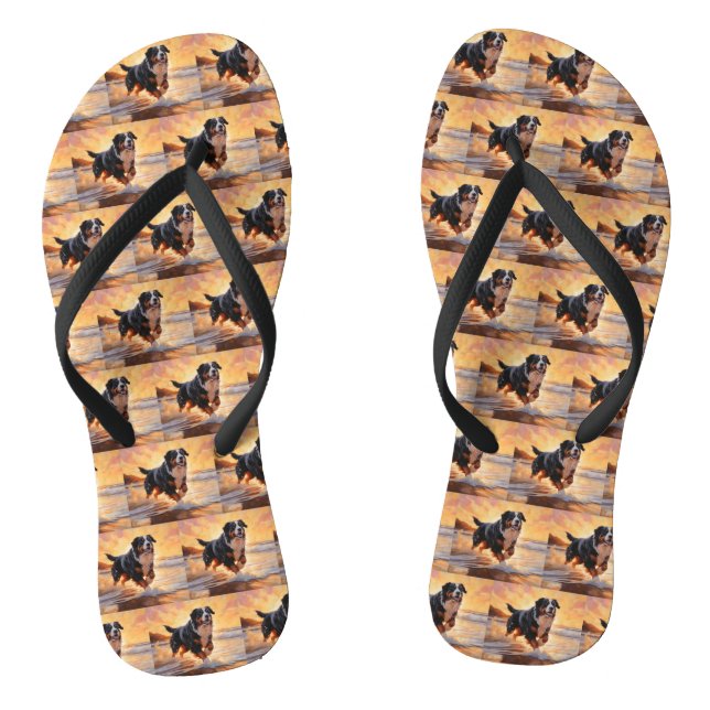 Sandy Paws Bernese Mountain Dog on Beach Sunset Flip Flops (Fußbett)