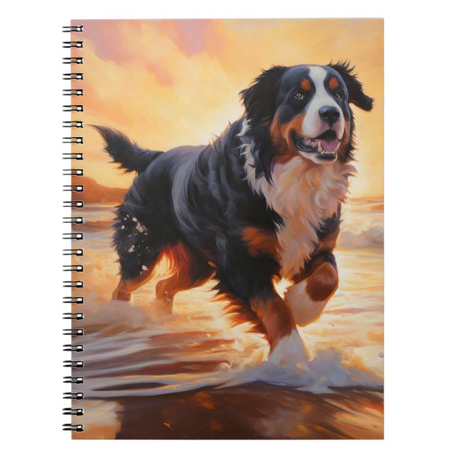 Sandy Paws Bernese Mountain Dog on Beach Sunset Notizblock (Vorderseite)
