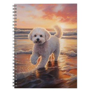 Sandy Paws Bichon Frise Dog on Beach Sunset Notizblock