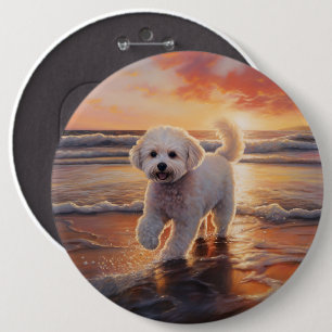 Sandy Paws Bichon Frise Hund am Strand Sonnenunter Button