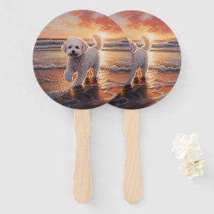 Sandy Paws Bichon Frise Hund am Strand Sonnenunter Fächer
