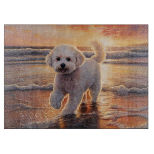 Sandy Paws Bichon Frise Hund am Strand Sonnenunter Schneidebrett