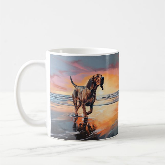 Sandy Paws Bloodhound Dog on Beach Sunset Kaffeetasse (Links)