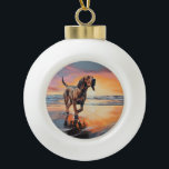 Sandy Paws Bloodhound Dog on Beach Sunset Keramik Kugel-Ornament<br><div class="desc">Tauchen Sie ein in die ruhige Schönheit unseres Hundes "Sandy Paws and Sunset Hues" mit Sonnenuntergang am Strand. Diese faszinierende Szene vereint das Wesen eines perfekten Abends am Ufer, mit einem treuen Hund, der den goldenen Sand und die atemberaubenden Farben der untergehenden Sonne genießt. Ob Hundeliebhaber oder Sonnenuntergang - dieses...</div>