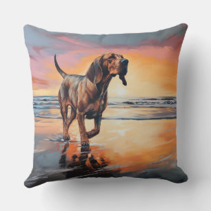 Sandy Paws Bloodhound Dog on Beach Sunset Kissen