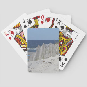 Sandy-Strand und verwitterter Strandzaun Spielkarten