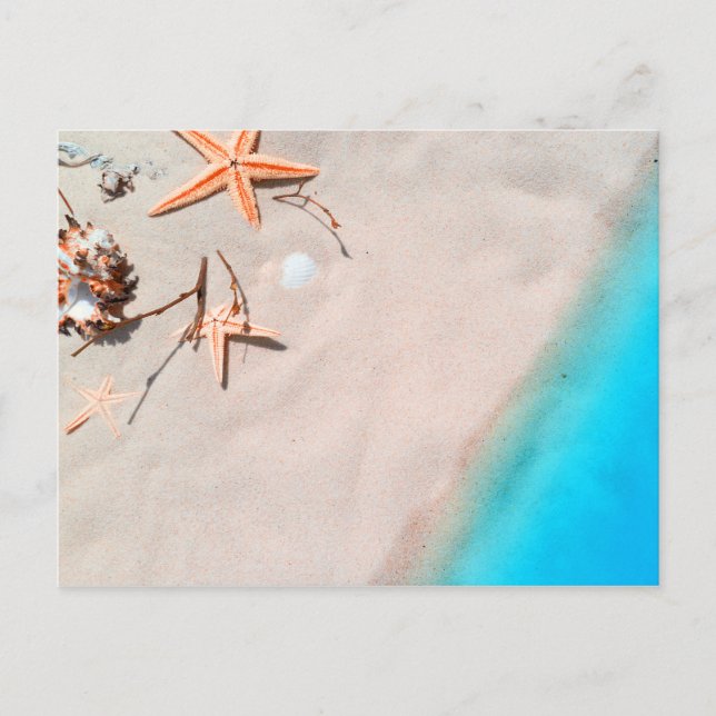 Sandy Tropical Beach Starfish Seashell Postkarte (Vorderseite)