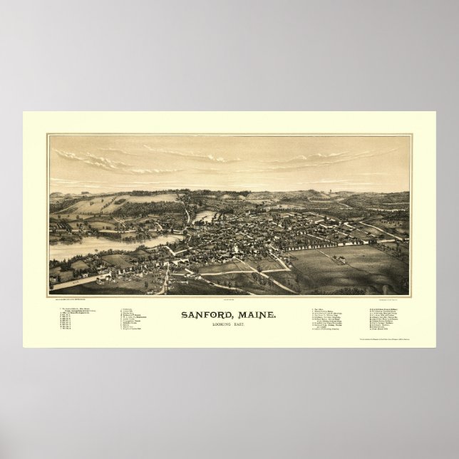 Sanford, ME Panoramic Map - 1889 Poster (Vorne)