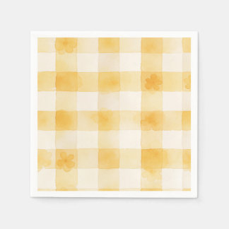 Sanft gelbe Aquarell-Karo-Blumenmuster Serviette